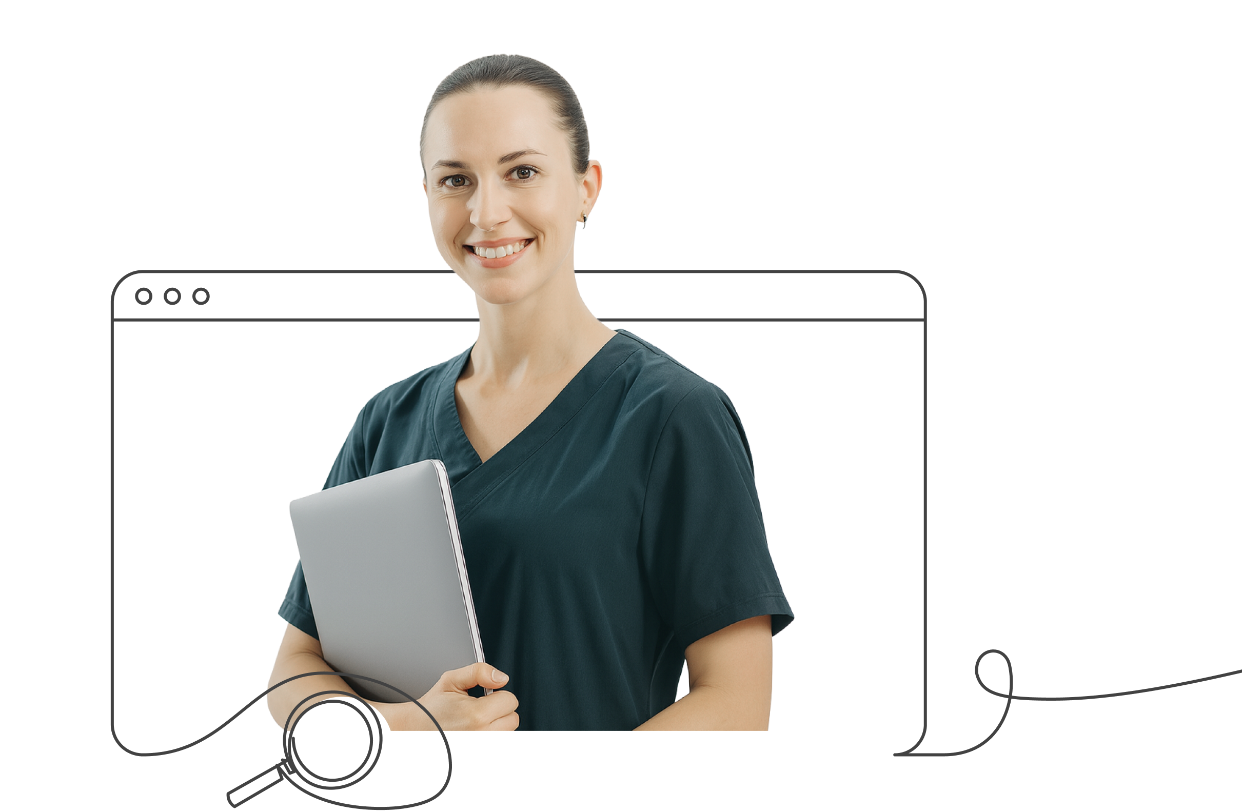 Tierärztin mit Laptop beim Sichtbarkeits-Check am Desktop