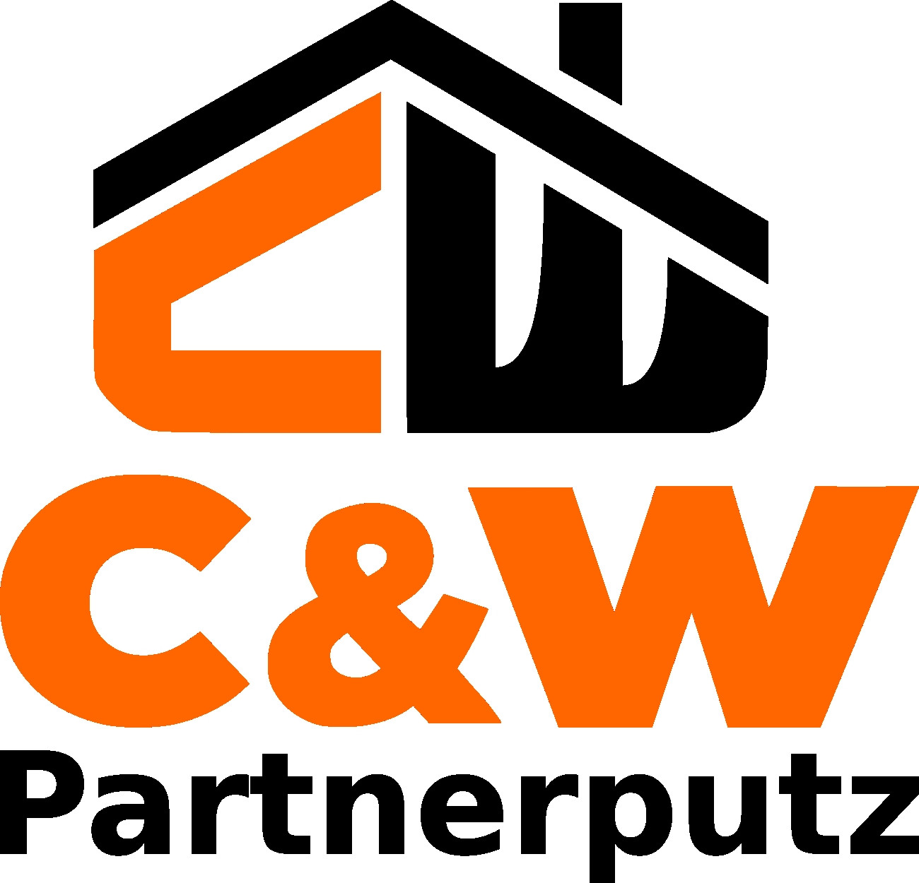 Logo C&W Partnerputz Firmenlogo Modernes und klares Logo von C&W Partnerputz mit Haus-Symbol in Orange und Schwarz