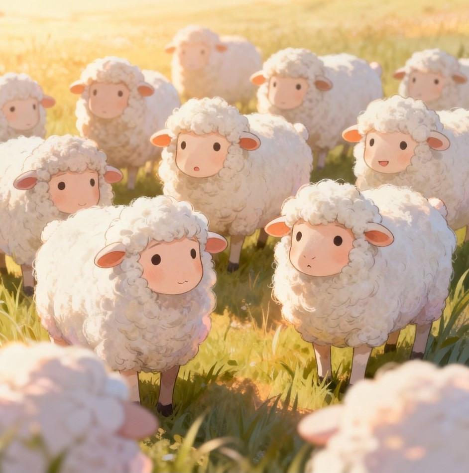 Schafherde auf einer Wiese, Illustration für LinkedIn