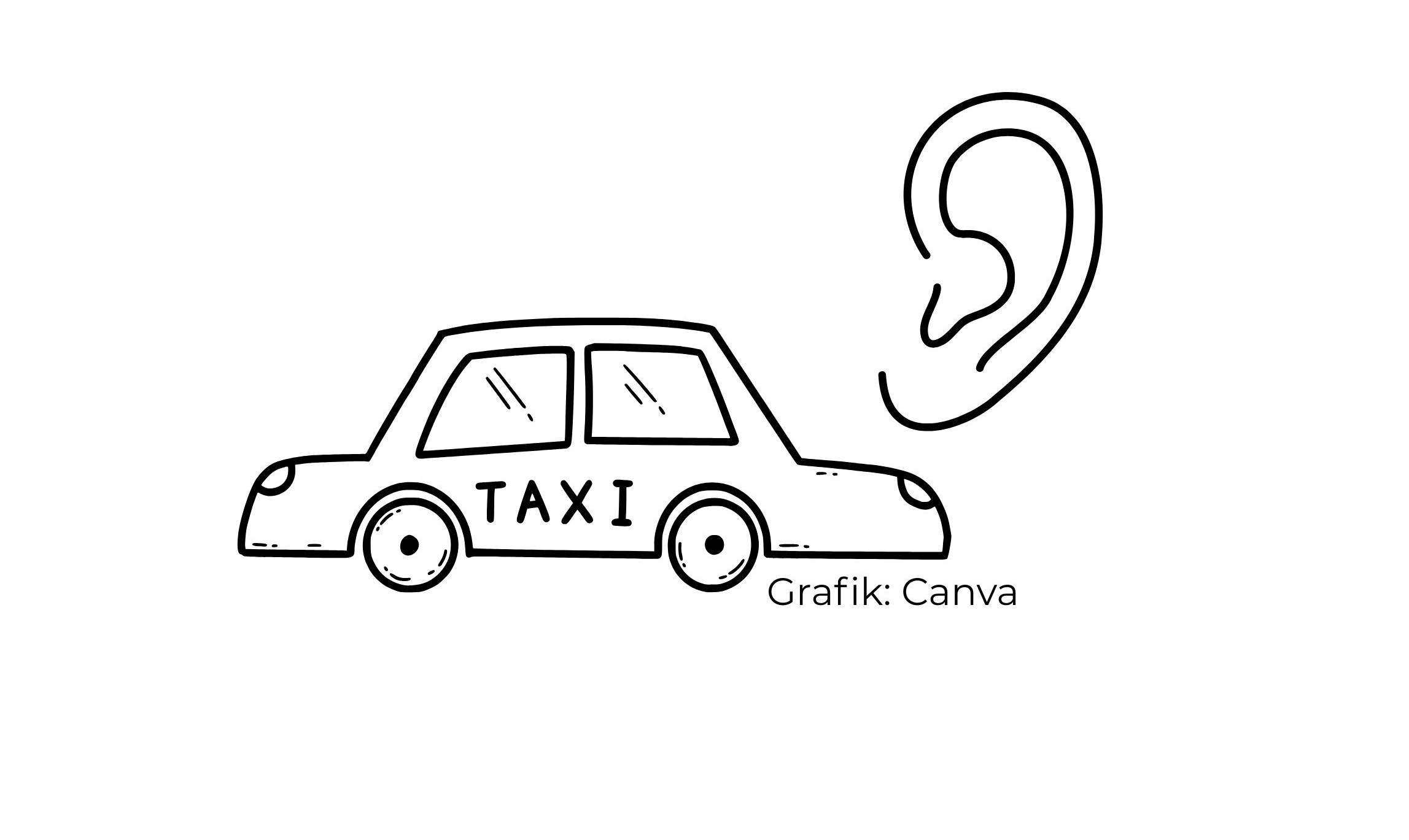Illustration eines Taxis und eines Ohres, Symbol fcr das Zuhf6ren im Taxi