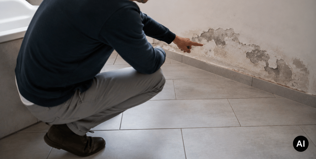 baddepartner Blog Artikelbild: Handwerkerpfusch mit feuchter und beschädigter Wand in einem Haus