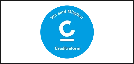 Creditreform Logo mit Hinweis 'Wir sind Mitglied'