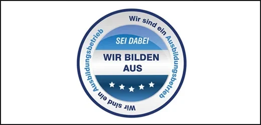 Siegel mit der Aufschrift 'Wir bilden aus' – Ausbildungsbetrieb Zertifikat