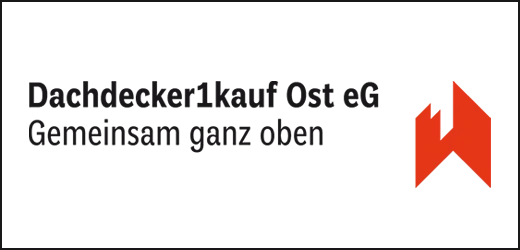 Logo der Dachdecker1kauf Ost eG mit dem Slogan 'Gemeinsam ganz oben'