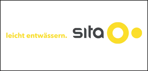 Sita Logo mit Slogan entwässern in Gelb auf schwarzem Hintergrund