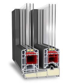 Querschnitt eines HST85mm Profilsystems für Hebe-Schiebe-Türen