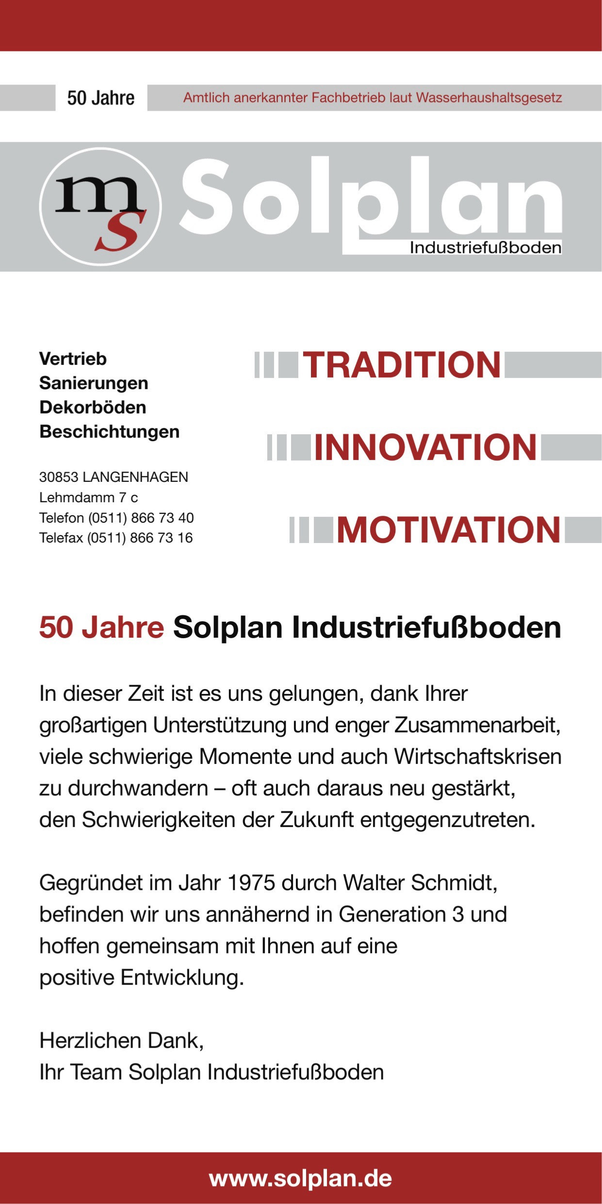 50 Jahre Solplan Industriefußboden Jubiläum