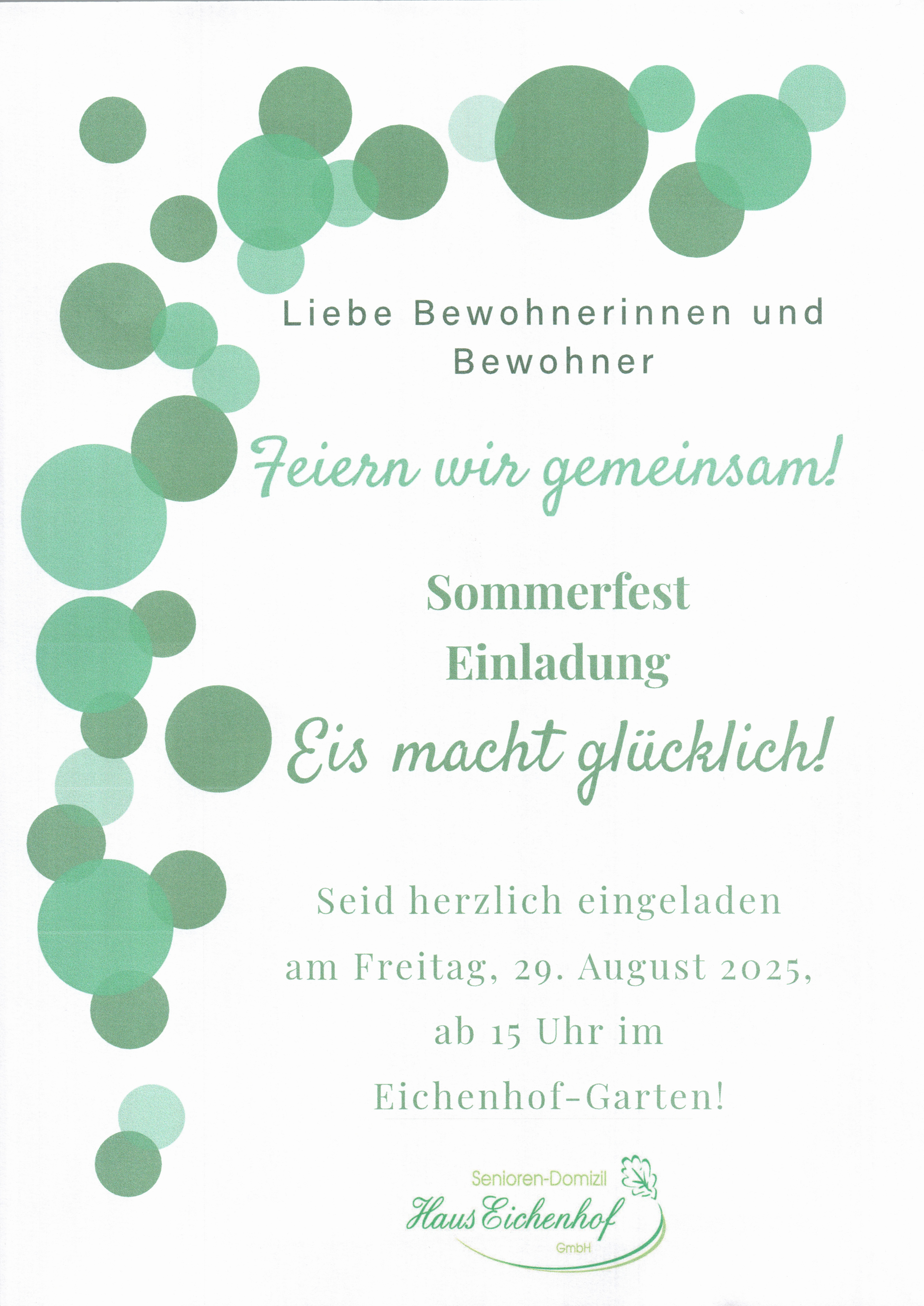 Einladung zum Sommerfest 2025 im Eichenhof-Garten am 29. August