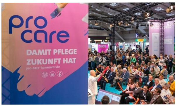 Messehalle der Pflege-Messe care Hannover mit großem Publikum und Vortrag