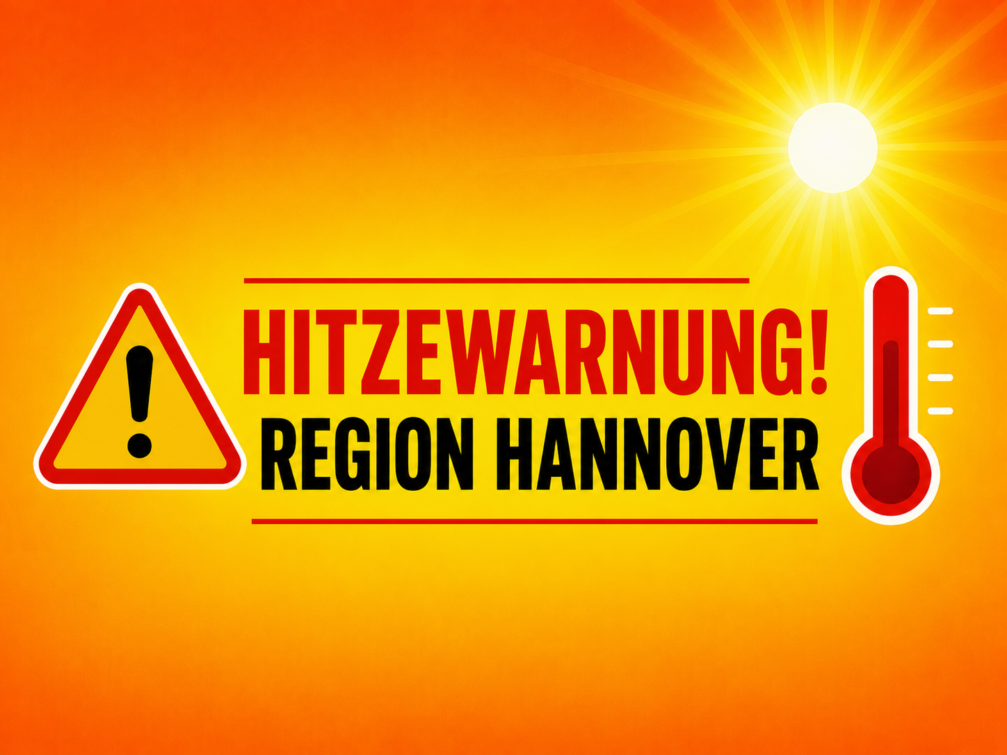 Hitzewarnung für die Region Hannover mit Sonnensymbol und Thermometer am 30. Juli 2026