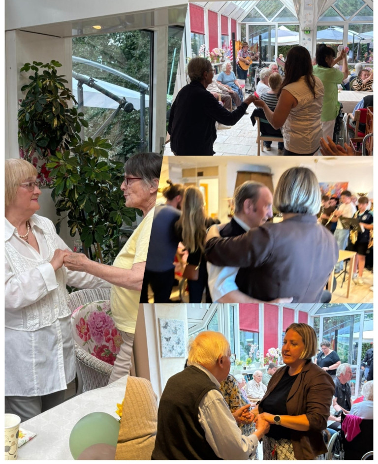 Seniorenveranstaltung im Pflegeheim mit Musik, Tanz und Gesprächen Collage von Senioren bei einer Veranstaltung im Pflegeheim, mit Musik, Tanz und Gesprächen.