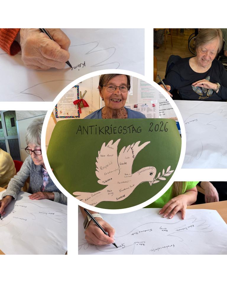 Senioren erstellen Friedensplakat zum Antikriegstag 2026 Senioren gestalten Plakat zum Antikriegstag 2026 mit Friedensbotschaften