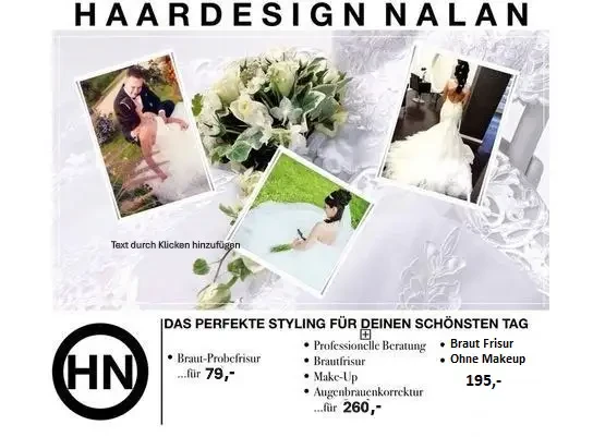 Hochzeitsaktion bei Haardesign Nalan mit Brautfrisur, Make-Up und Styling-Angeboten