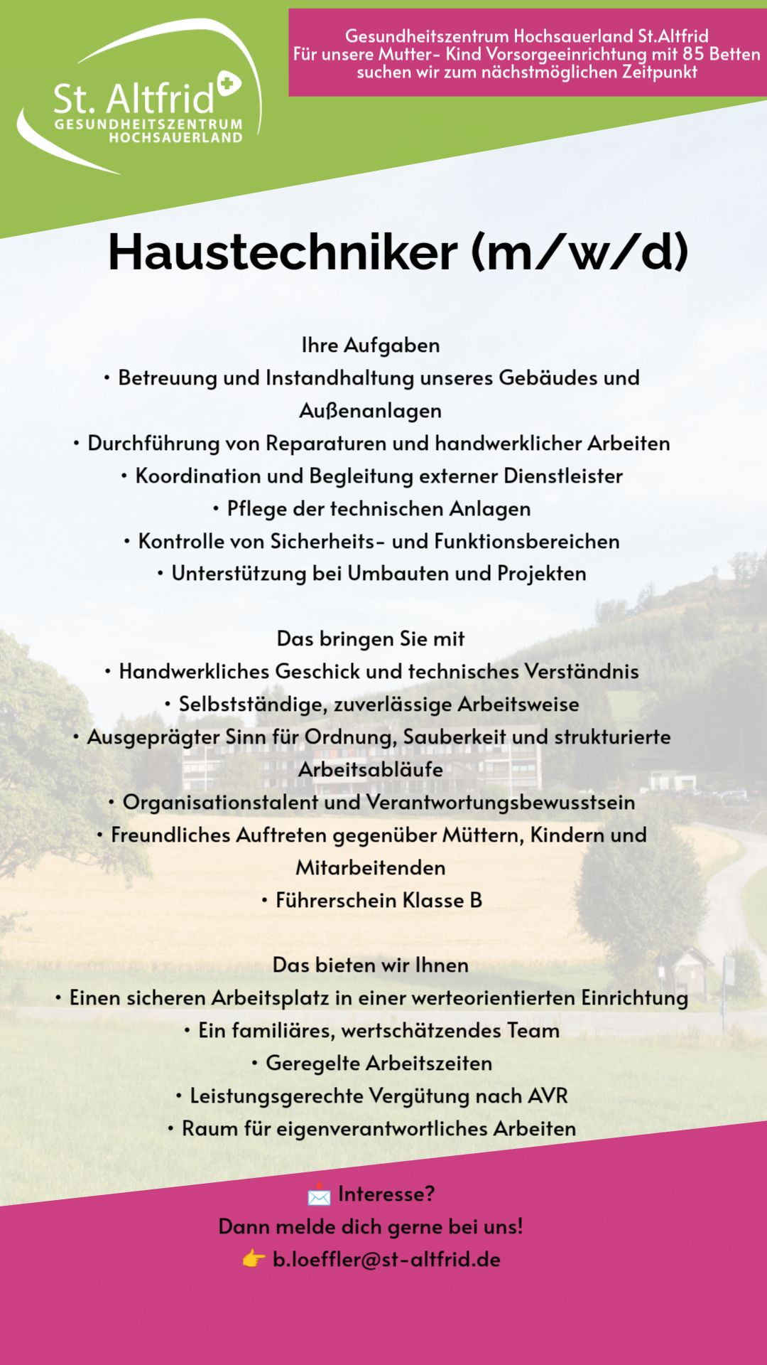 Stellenanzeige für handwerkliche Aufgaben, Gebäudebetreuung und Instandhaltung, Anforderungen und Vorteile im Überblick