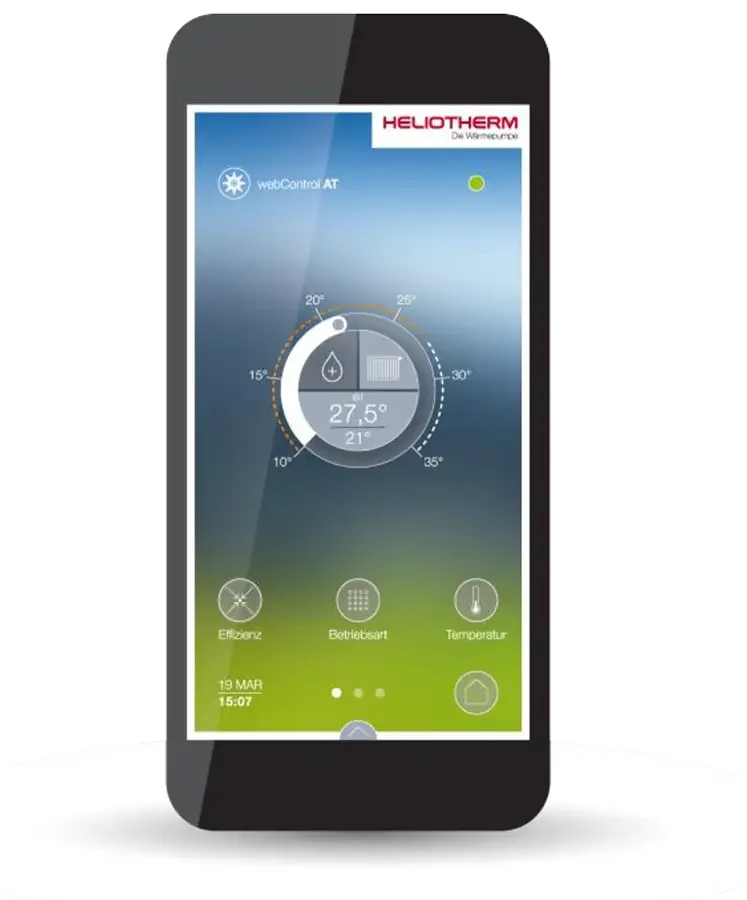 Digitale Content-Steuerung auf Smartphone-Display mit Heliotherm Benutzeroberfläche