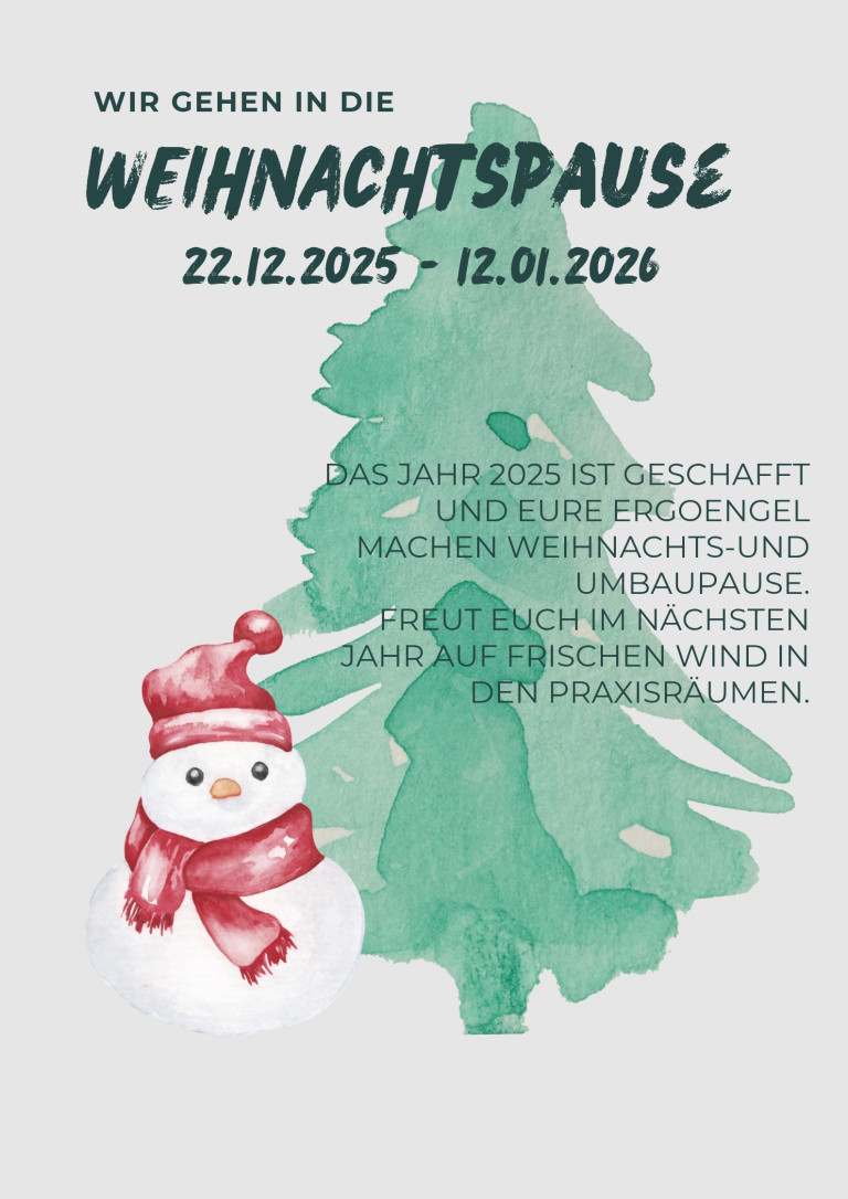 Grüner Aquarell-Weihnachtsbaum und Schneemann, Weihnachtsmarkt-Motiv, Ankündigung Weihnachtspause 2025-2026