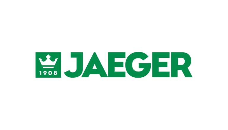 Logo der Marke JAEGER in grüner Schrift mit Symbol