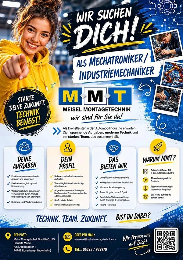 Karriere als Mechatroniker/Industriemechaniker bei Meisel Montagetechnik – Deine Zukunft in der Automobilindustrie Karriere als Mechatroniker oder Industriemechaniker bei Meisel Montagetechnik – Aufgaben, Profil, Vorteile und Benefits auf einen Blick