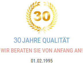 Jubiläum 30 Jahre Qualität – seit 01.02.1995, goldene Kranzgrafik