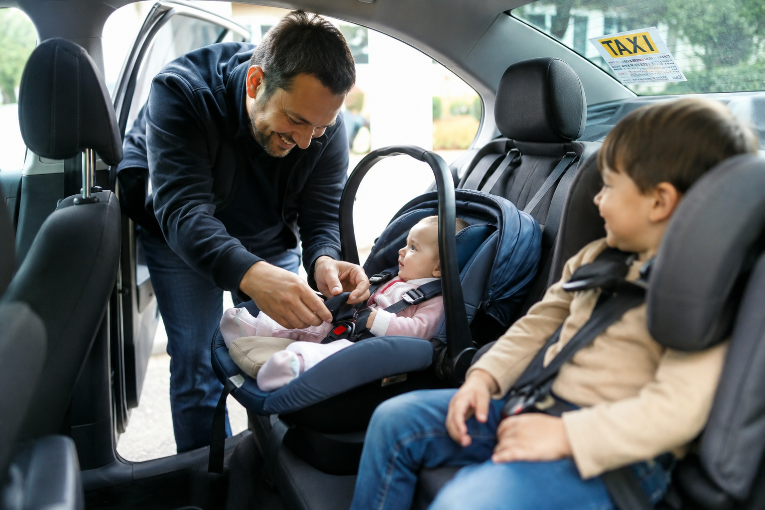 Vater setzt Baby in Babyschale im Auto neben Kleinkind – chatgpt-image-8-aug-2026-06-15-12