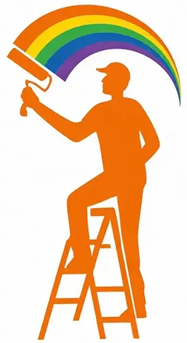 Neues Logo 2026 – Maler mit Farbroller auf Leiter Neues Logo 2026 mit Silhouette eines Malers auf Leiter und Farbroller