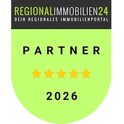 Partnersiegel Basic in Weiß von Regionalimmobilien24 – offizieller Partner 2026 mit 5 Sternen