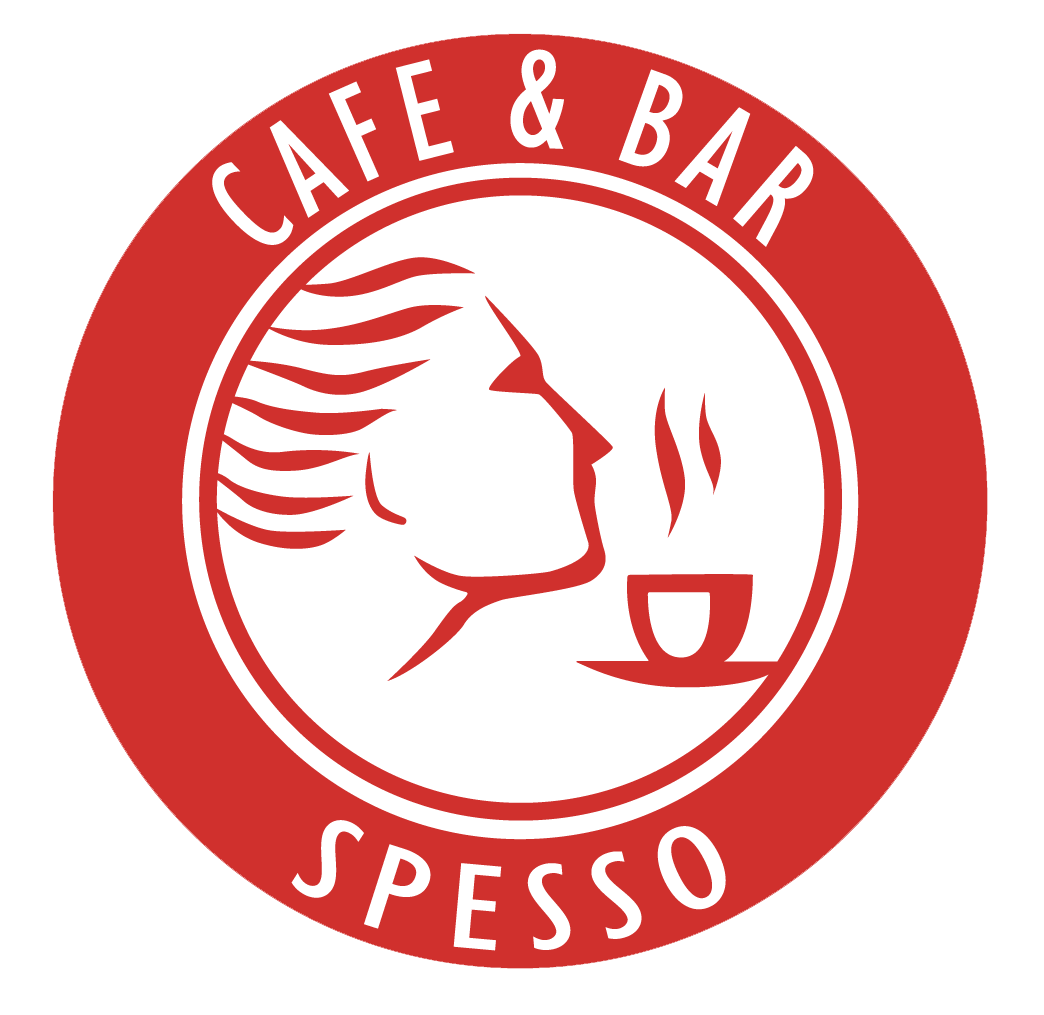 Logo von Cafe & Bar Spesso mit rotem Kreis und stilisierter Tasse