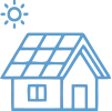 Icon einer Solaranlage auf einem Hausdach mit Sonne