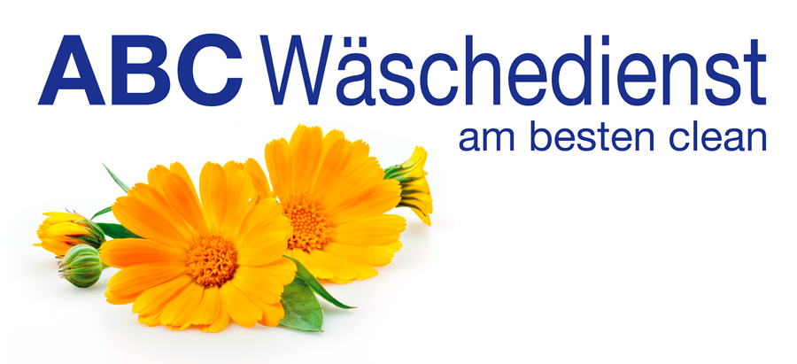 Logo von ABC Wäsche mit gelben Blumen und Schriftzug