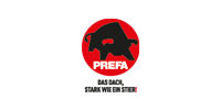 Logo von Prefa mit Slogan 'Das Dach, stark wie ein Stier'