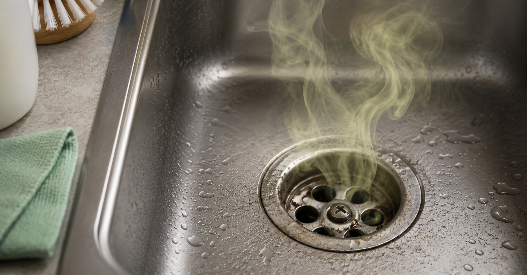 Stinkender Abfluss in einer Küchenspüle mit unangenehmem Geruch
