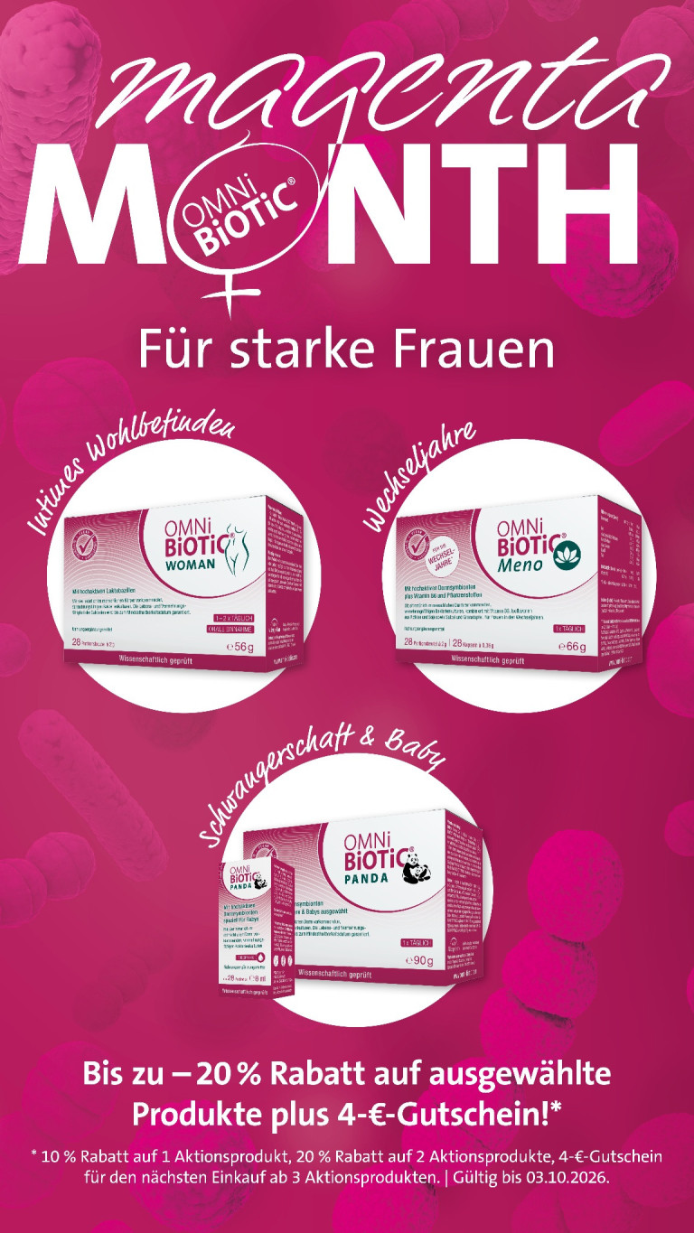 Magenta Month Post mit OMNi-BiOTiC Produkten fr Frauen, Wechseljahre und Schwangerschaft
