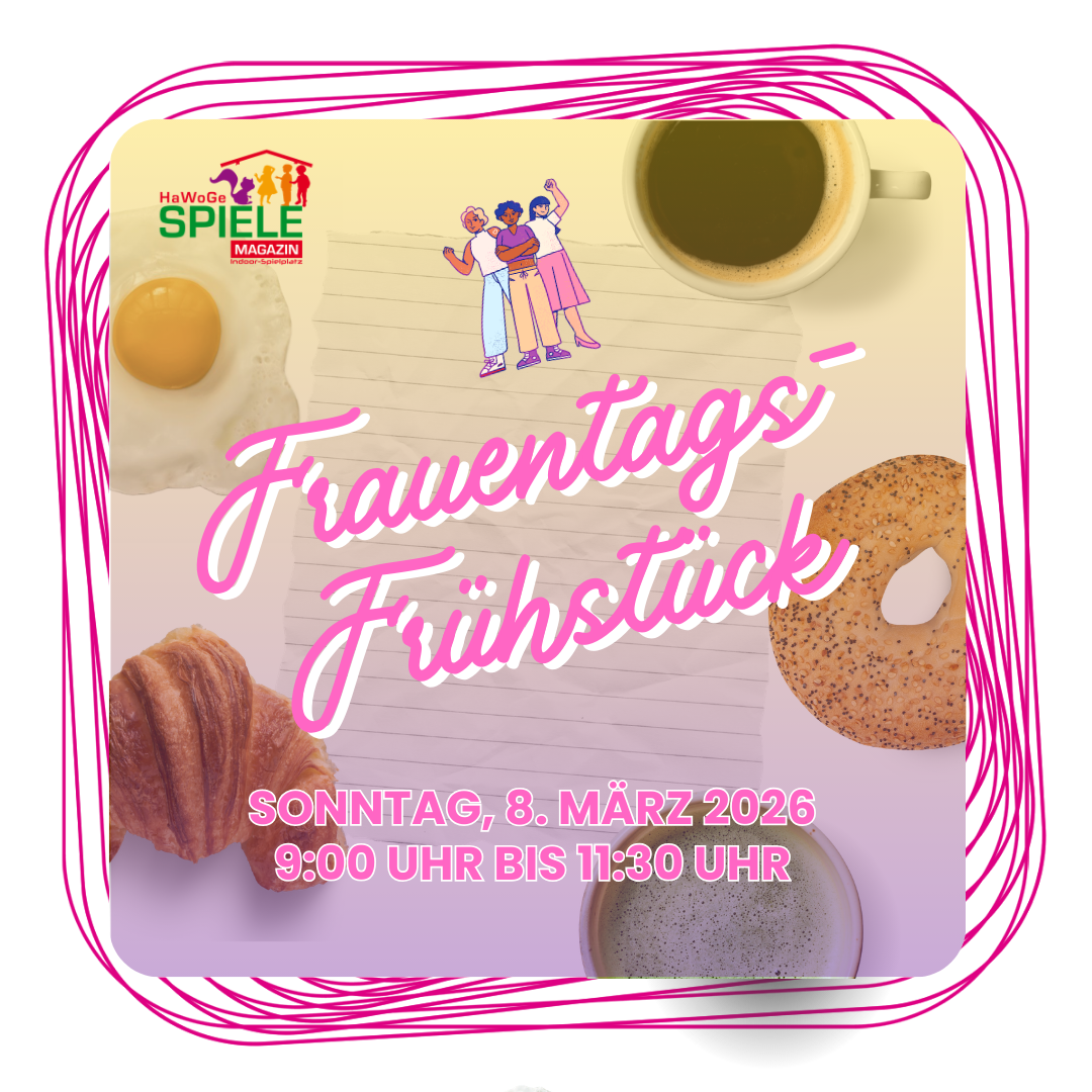 Frauentags-Frühstück am 8. März 2026 mit Frühstücksgebäck, Kaffee und Ei, veranstaltet vom HaWoGe Spiele Magazin