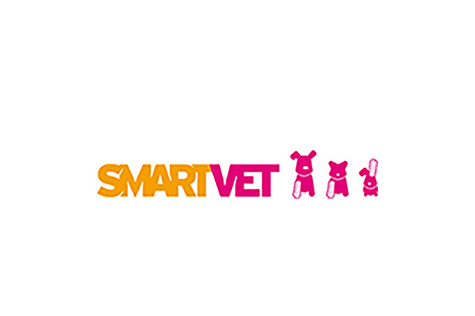 SmartVet Logo mit stilisierten Tieren in Orange und Pink