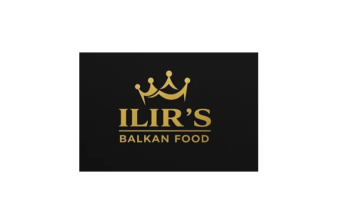 Logo von ILIR'S Balkan Food in Gold auf schwarzem Hintergrund