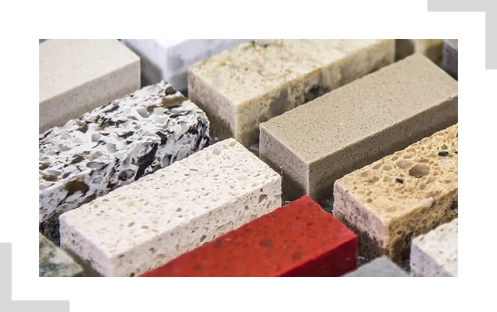 Verschiedene eckige Fliesenmuster als Tablet-Muster in unterschiedlichen Farben und Materialien