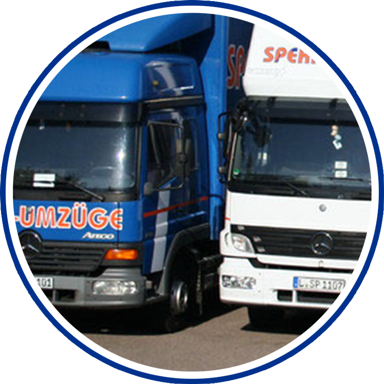 Startseite-Bild mit zwei Umzugs-LKWs von einem Umzugsunternehmen
