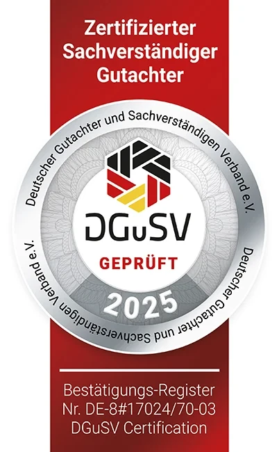 DGSV Jahressiegel 2025 – Deutscher Gutachter und Sachverständigen Verband e.V. geprüft Jahressiegel 2025 des Deutscher Gutachter und Sachverständigen Verband e.V. (DGSV) – geprüftes Qualitätssiegel