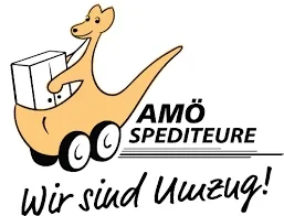 Logo der AMÖ Spediteure mit Känguru und Schriftzug 'Wir sind Umzug'