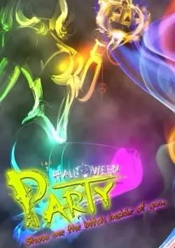 Halloween 2025 Party – Buntes, leuchtendes Party-Poster mit Halloween-Motiven