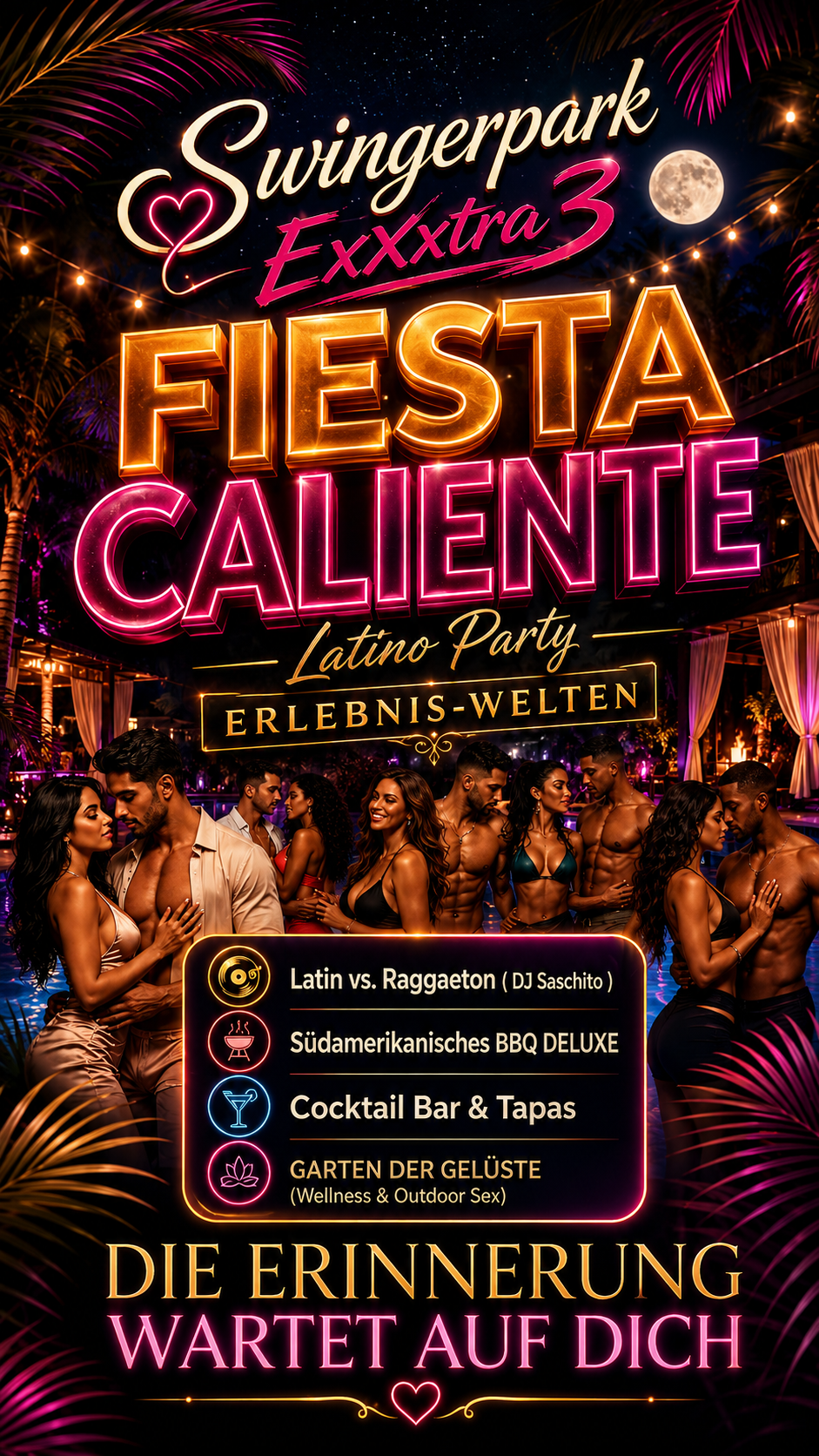 Fiesta Caliente Latino Party mit Erlebnis-Welten, Latin vs. Raggaeton, südamerikanischem BBQ und Cocktail Bar am Pool
