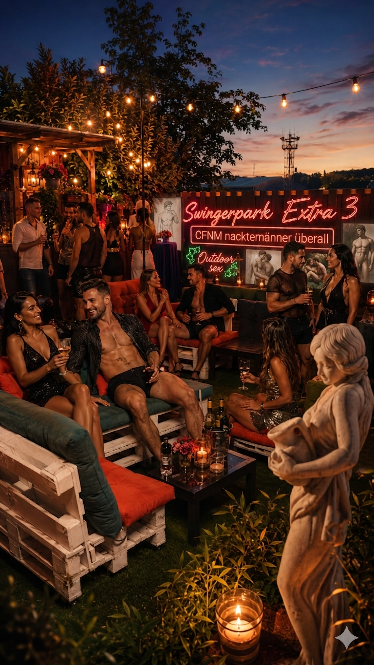 CFNM Party im Swingerpark mit Outdoor-Sex und nackten Männern, Abendstimmung, viele Gäste