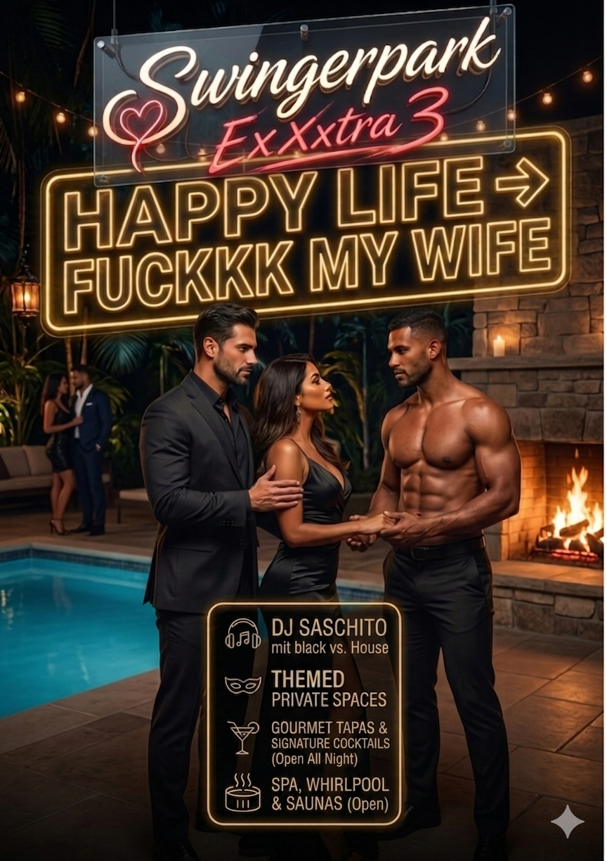 Party am Pool mit Neon-Schild 'Happy Life', elegant gekleidete Menschen, DJ Saschito, Themenbereiche und Gourmet Tapas