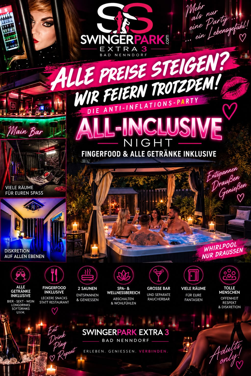All-Inclusive Night Anti-Inflations-Party mit Fingerfood, Getränken, Whirlpool und Wellnessbereich am 13.09.2026