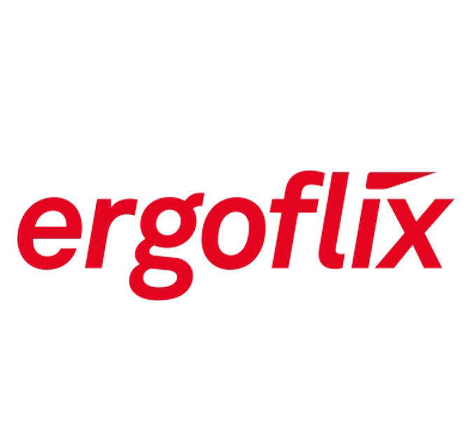 ergoflix Logo in Rot auf transparentem Hintergrund