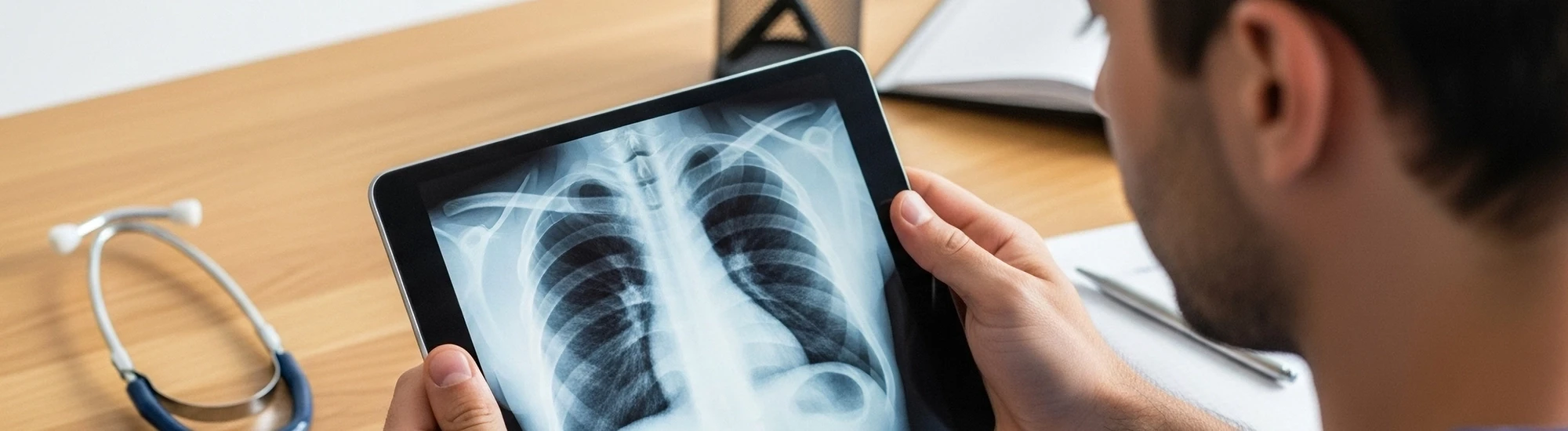 Headerbild Karriere: Röntgenbild auf Tablet in medizinischem Umfeld
