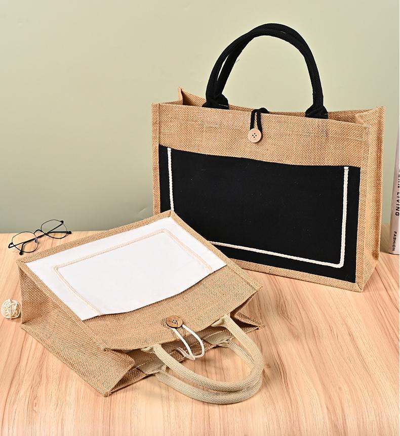 Jute Cotton Bag – umweltfreundliche Tasche aus Jute und Baumwolle mit schwarzen und weißen Akzenten