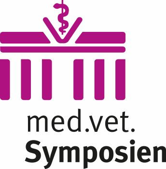 Logo der med.vet. Symposien mit stilisiertem Brandenburger Tor und veterinärmedizinischem Symbol