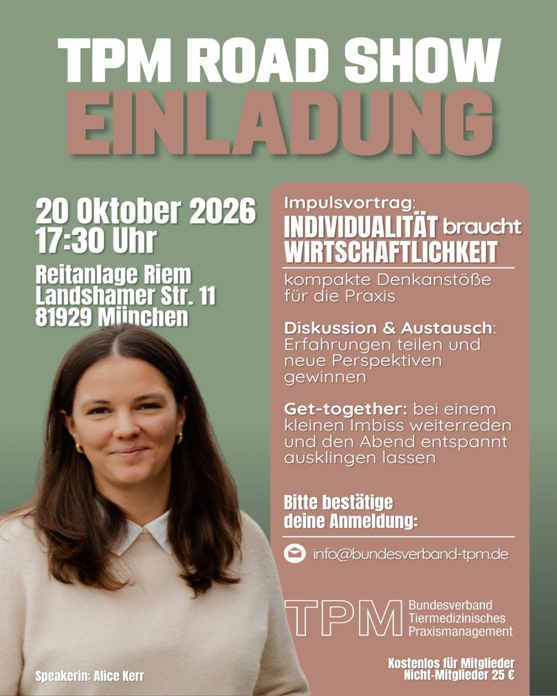 Einladung zur TPM Road Show am 20. Oktober 2026 in der Reitanlage Riem, München, mit Impulsvortrag, Diskussion und Get-together.
