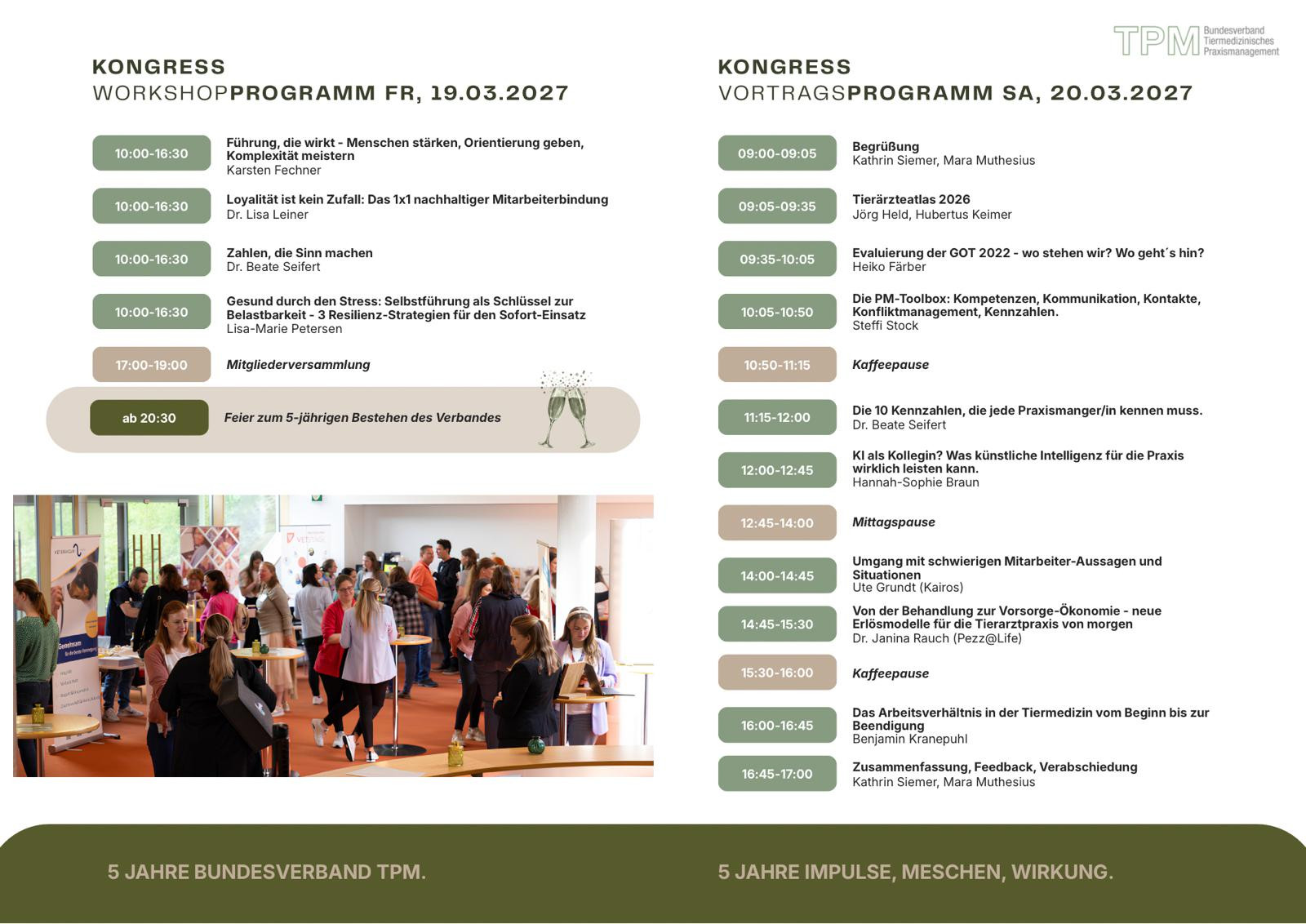 Vortragsprogramm Kongress Bundesverband TPM am 19.03.2027 und 20.03.2027 mit Teilnehmern beim Austausch